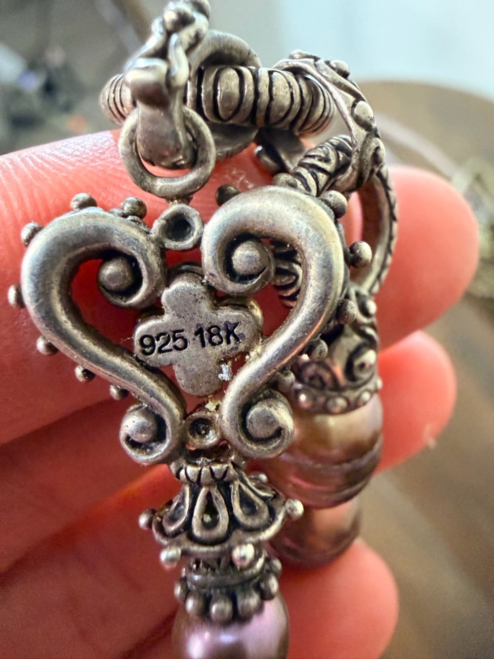 Pearl and Sterling Silver Skeleton Key Necklace - Picture 4 of 7